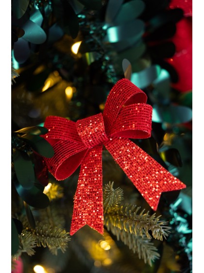 3 HQ PVC RED BOWS WITH GLITTERS 10CM X 12.7CM