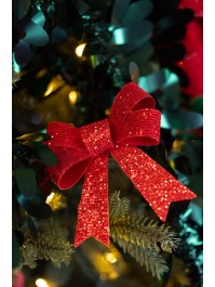 3 HQ PVC RED BOWS WITH GLITTERS 10CM X 12.7CM