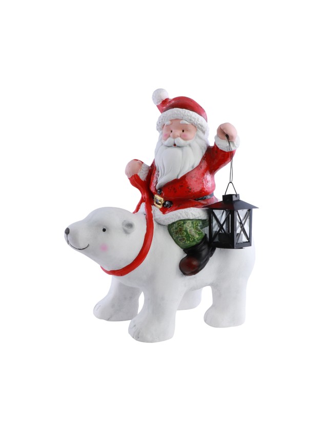 WEIHNACHTSMANN MAGNESIA AUF BÄR WEISS 38CM X 22.5CM X 42.5CM