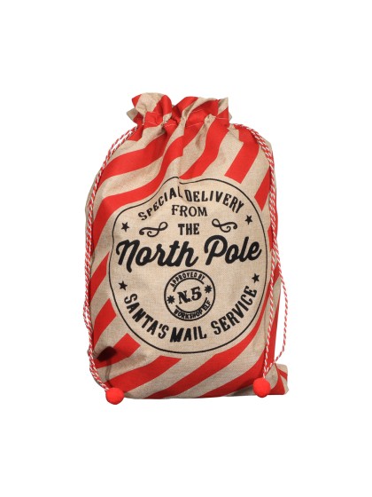 CHRISTMAS SACK PRINTED JUTE EFFECT 50CM X 70 CM