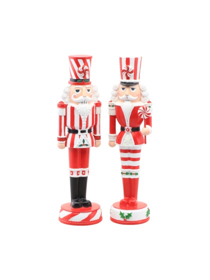 NUTCRACKER KUNSTHARZ GESTREIFT ROT UND WEISS - 2 SORT. 9.5CM X 9CM X 33CM