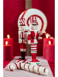 NUTCRACKER KUNSTHARZ GESTREIFT ROT UND WEISS - 2 SORT. 9.5CM X 9CM X 33CM