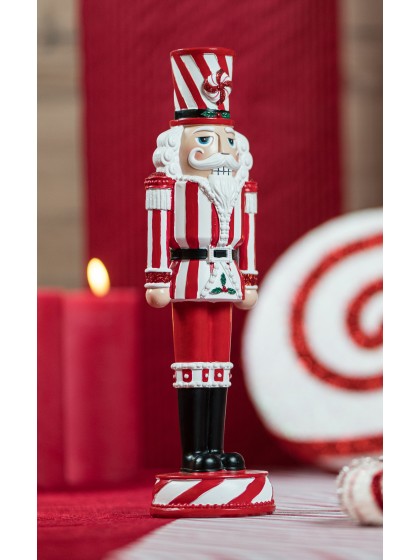 NUTCRACKER KUNSTHARZ GESTREIFT ROT UND WEISS - 2 SORT. 9.5CM X 9CM X 33CM