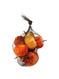 9 VELVET PUMPKINS IN NET - 3 COL ASS DIA 5CM X 6CM HT