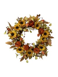 COURONNE AUTOMNALE TOURNESOLS ET CITROUILLES VELOURS DIA 50CM