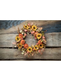AUTUMN WREATH SUNFLOWERS AND VELVET PUMPKINS DIA 50CM