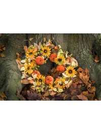 KRONE HERBST SONNENBLUMEN UND KÜRBISSE SAMT DIA 50CM