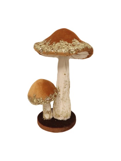 2 PILZE SAMT KAMEL PAILLETTEN GOLD 19CM X 26CM