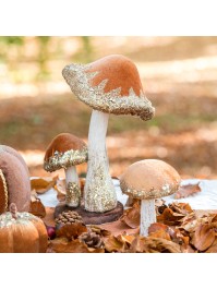 2 CAMEL VELVET MUSHROOMS WITH GLITTERS 19CM X 26CM HT