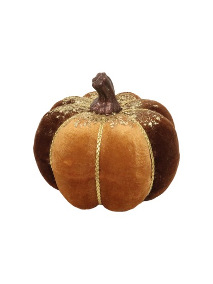 CITROUILLE VELOURS CAMEL ET BRUN PAILLETEE DIA 19CM X 16CM