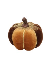 CITROUILLE VELOURS CAMEL ET BRUN PAILLETEE DIA 19CM X 16CM