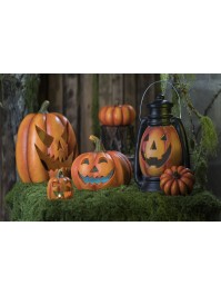 SCARY CARVED PUMPKIN WITH LED WITH TIMER 24CM X 24CM X 22.5CM