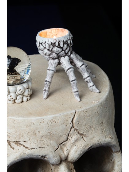 WHITE SKELETON HAND CANDLE HOLDER 13CM X 12CM X 9.5CM