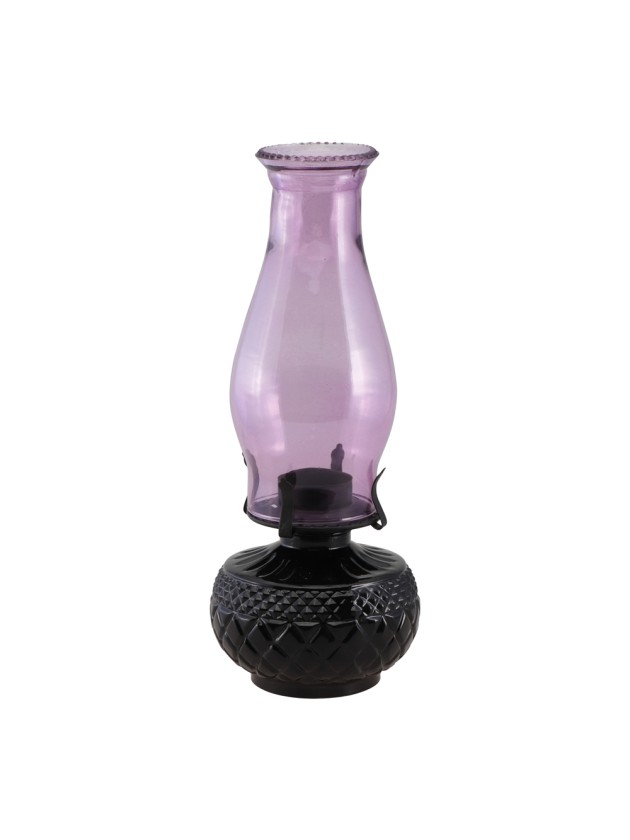 LATERNE MAGIE SCHWARZ GLAS VIOLETT FÜR TEELICHTKERZE – DURCHMESSER 12 CM X 31 CM