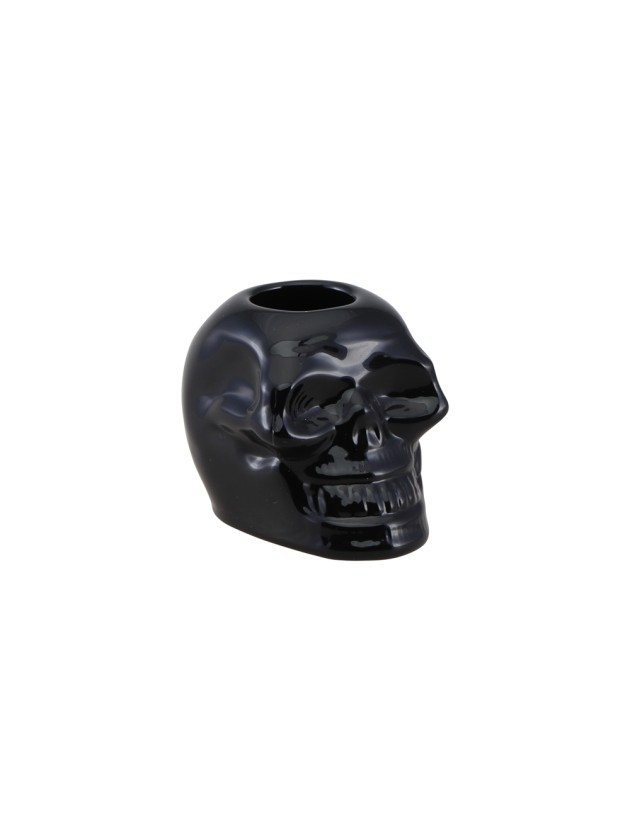 SKULL SHAPED BLACK GLASS CANDLE HOLDER 5CM X 7.2CM X 5CM