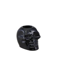 SKULL SHAPED BLACK GLASS CANDLE HOLDER 5CM X 7.2CM X 5CM