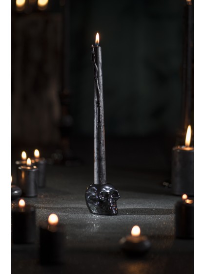 BOUGEOIR TETE DE MORT VERRE NOIR POUR BOUGIE FLAMBEAU 5CM X 7.2CM X 5CM
