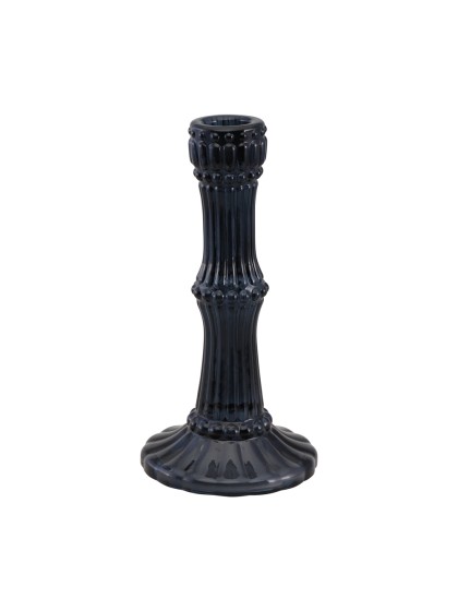 BLACK GLASS CANDLE HOLDER DIA 9CM X 18CM