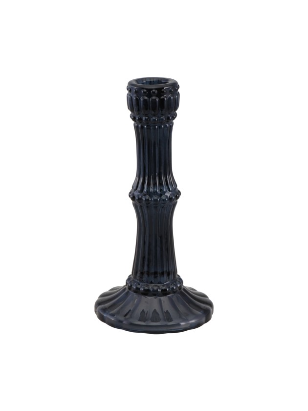 BLACK GLASS CANDLE HOLDER DIA 9CM X 18CM
