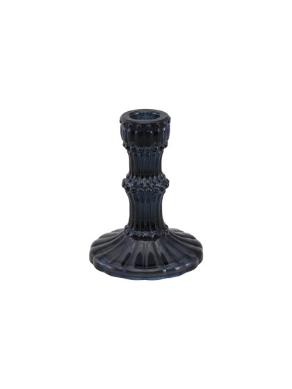 BLACK GLASS CANDLE HOLDER DIA 9CM X 12CM