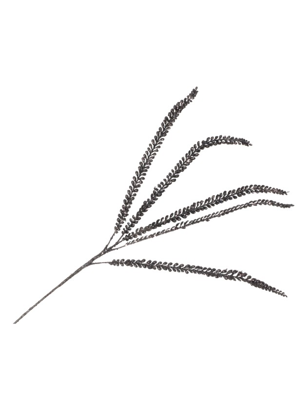 5 LEAVES BRANCH WITH BLACK GLITTERS 92CM