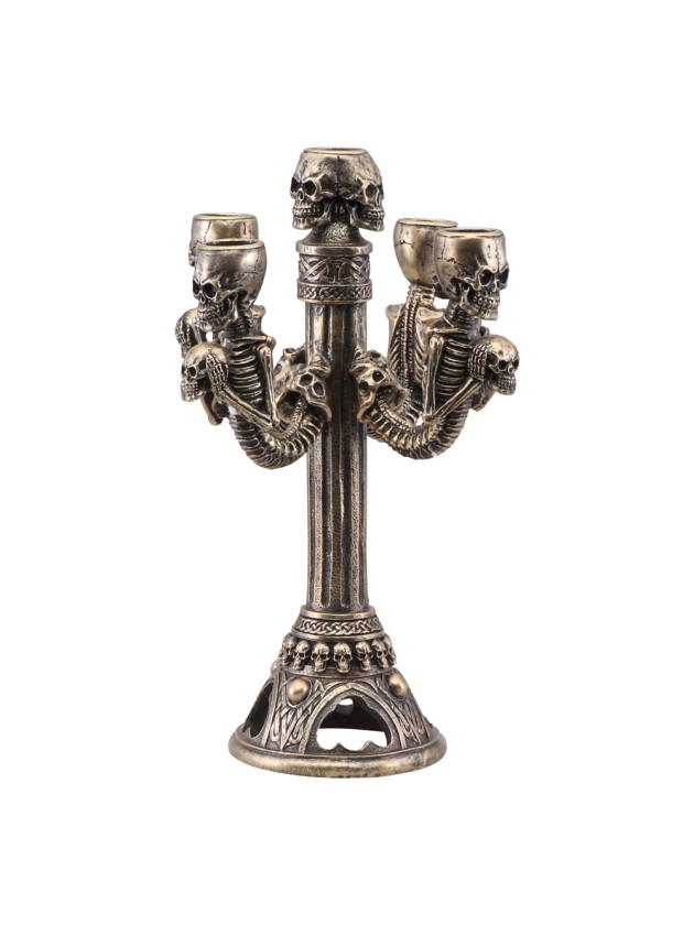 POLYRESIN BRONZE SKULLS CANDLE HOLDER FOR 5 CANDLES 19CM X 19CM X 27.5CM