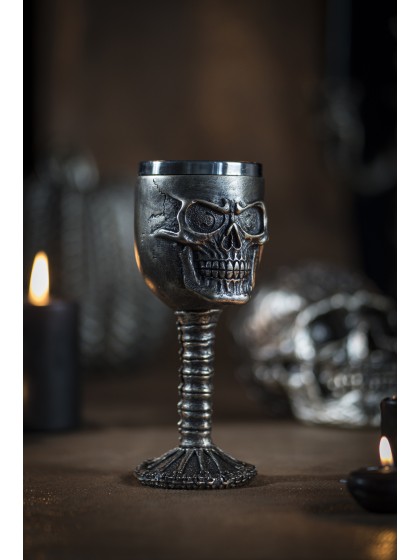 RESIN BRONZE SKULL CHALICE 7.5CM X 7.5CM X 18.5CM