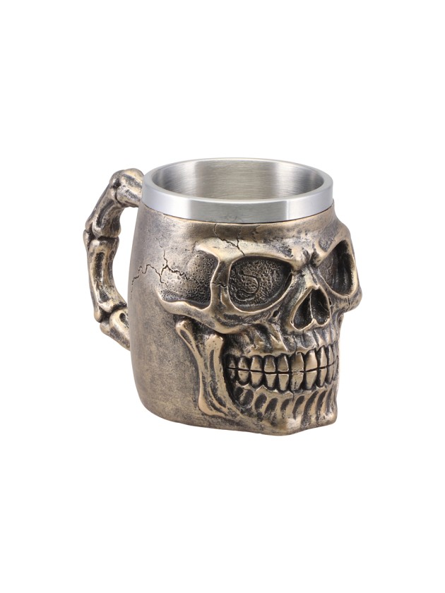 RESIN BRONZE SKULL MUG 10CM X 16CM X 11CM
