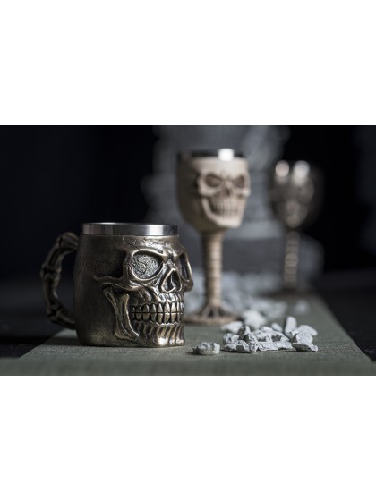 RESIN BRONZE SKULL MUG 10CM X 16CM X 11CM
