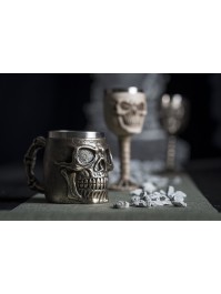 MUG RESINE TETE DE MORT BRONZE 10CM X 16CM X 11CM