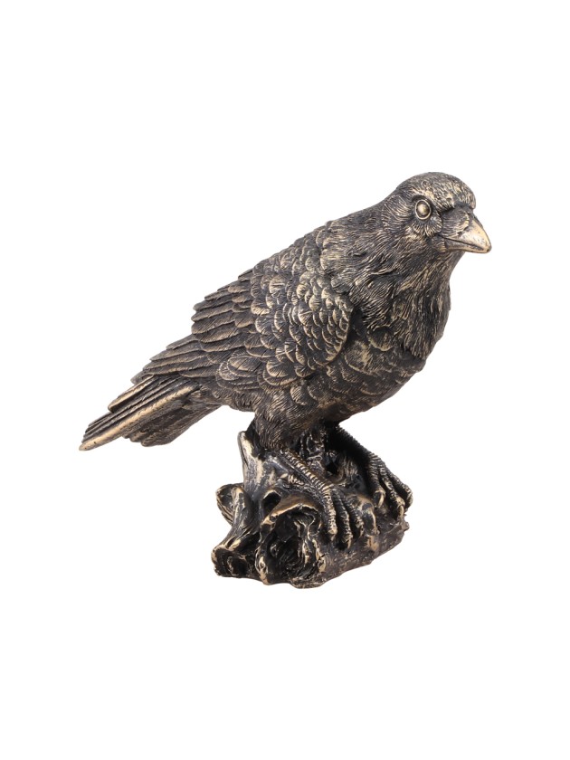 POLYRESIN BRONZE RAVEN STATUE 7CM X 15CM X 13CM