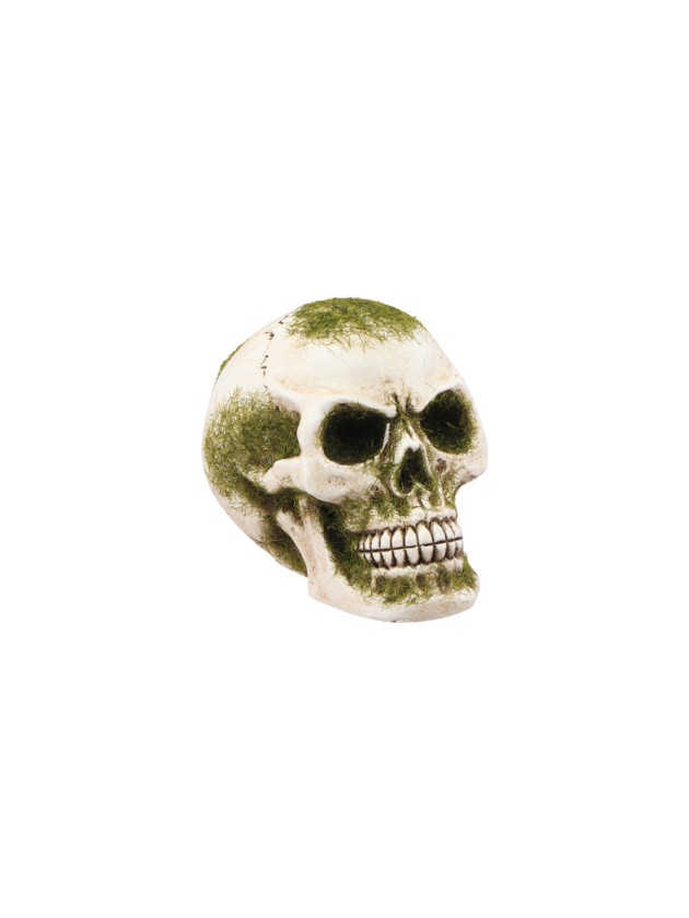 SMALL POLYRESIN SKULL WITH MOSS 4.5CM X 7CM X5.5CM