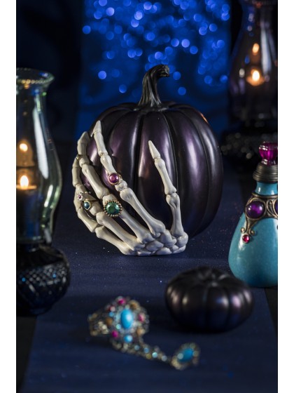 POLYRESIN PURPLE PUMPKIN WITH SKELETON HAND 21.5CM X 24CM X 27CM