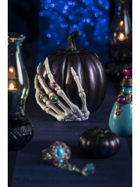 POLYRESIN PURPLE PUMPKIN WITH SKELETON HAND 21.5CM X 24CM X 27CM