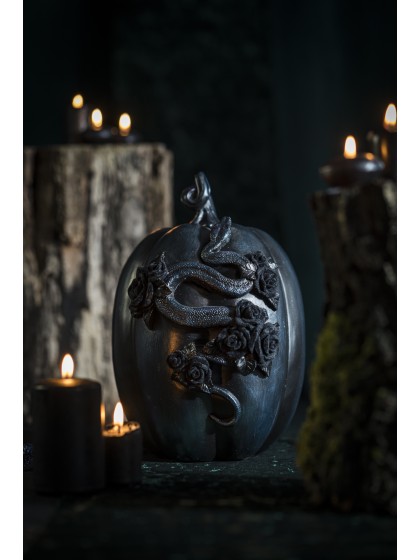POLYRESIN DARK BLUE PUMPKIN WITH SNAKE AND ROSES 19.5CM X 21.5CM X 28.5CM
