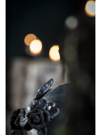 POLYRESIN DARK BLUE PUMPKIN WITH SNAKE AND ROSES 19.5CM X 21.5CM X 28.5CM