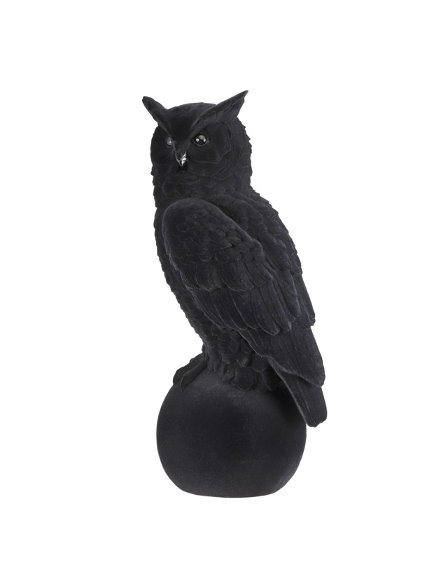POLYRESIN BLACK VELVET OWL ON STONE 21CM X 18CM X 46CM