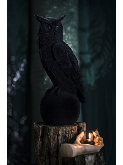 POLYRESIN BLACK VELVET OWL ON STONE 21CM X 18CM X 46CM