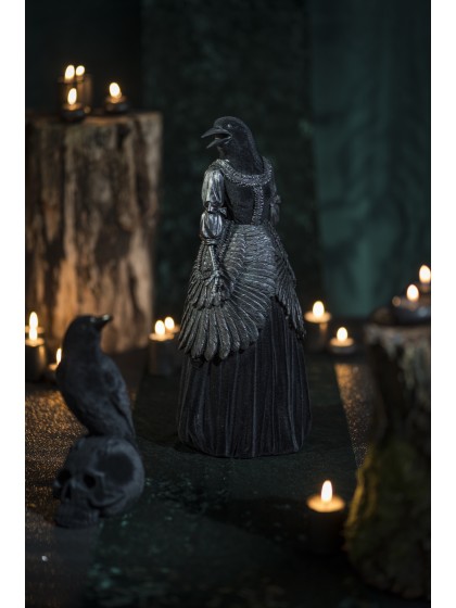 STATUE POLYRESINE LADY CORBEAU VELOURS NOIR 18CM X 16CM X 40.5CM