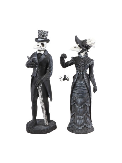 STATUETTE LADY AND MISTER RABE SKELETT - 2 SORT. 7CM X 6CM X 21CM