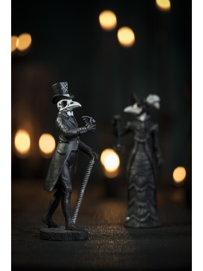 STATUETTE LADY AND MISTER RABE SKELETT - 2 SORT. 7CM X 6CM X 21CM