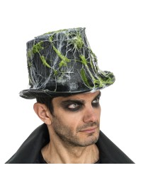 HALLOWEEN HAT WITH SPIDER WEB AND MOSS 26CM X 30CM X 18.5CM