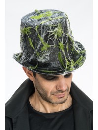 HALLOWEEN HAT WITH SPIDER WEB AND MOSS 26CM X 30CM X 18.5CM