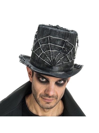 HALLOWEEN HAT WITH SPIDER WEB WIRE 26CM X 30CM X 16CM
