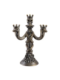 KERZENLEUCHTER BRONZE TOTENKOPF UND SCHLENGELN 3 ÄSTE 20.5CM X 11.5CM X 30CM