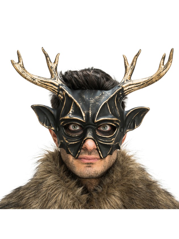 MASKE AUS HIRSCH SCHWARZ UND BRONZE 37CM X 25CM