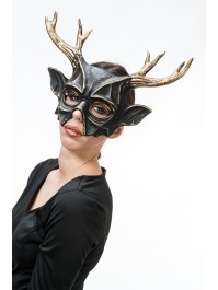 BLACK AND BRONZE DEER MASK 37CM X 25CM