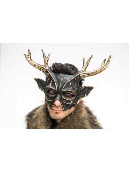 MASQUE DE CERF NOIR ET BRONZE 37CM X 25CM