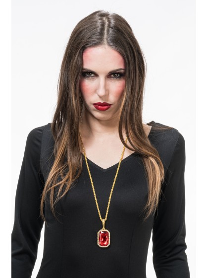VAMPIRE RUBY NECKLACE PENDANT 3CM X 4CM CHAIN 72CM