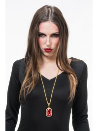 VAMPIRE RUBY NECKLACE PENDANT 3CM X 4CM CHAIN 72CM